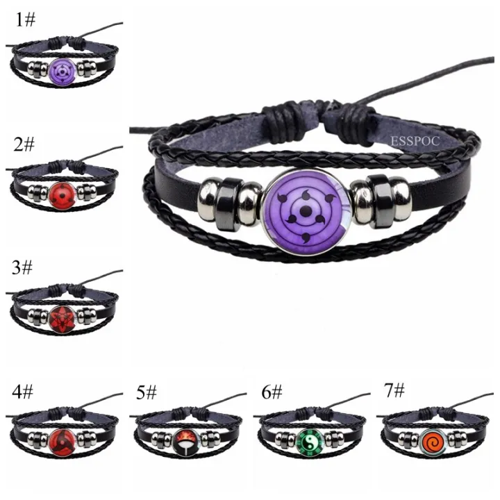 Rinnegan Eyes Bracelet Sharingan Eye Black Leather Bracelet Uchiha Uzumaki Clan Logo Anime Cosplay Lover Gift