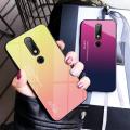 Gradient Color Tempered Glass Casing Protective Case Back Cover Soft TPU Bumper Case For Nokia 6.1 Plus (Nokia X6) Case. 
