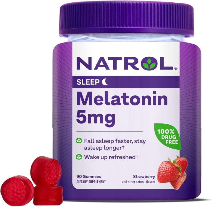 Natrol Melatonin 5mg, Dietary Supplement for Restful Sleep, 90 Strawberry-Flavored Gummies, 45 Day Supply