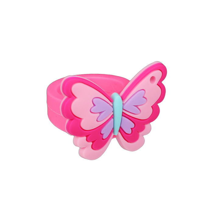 LFjAFvc Environmental Butterfly Ring Girl boy chindren PVC Silicone Ring Handmade Children's Cartoon Ring