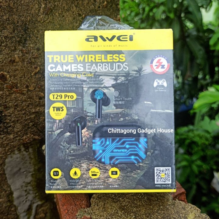 AWEI T29 Pro Bluetooth 5.1 Gaming Earbuds With RGB Color Lighting Charging Case