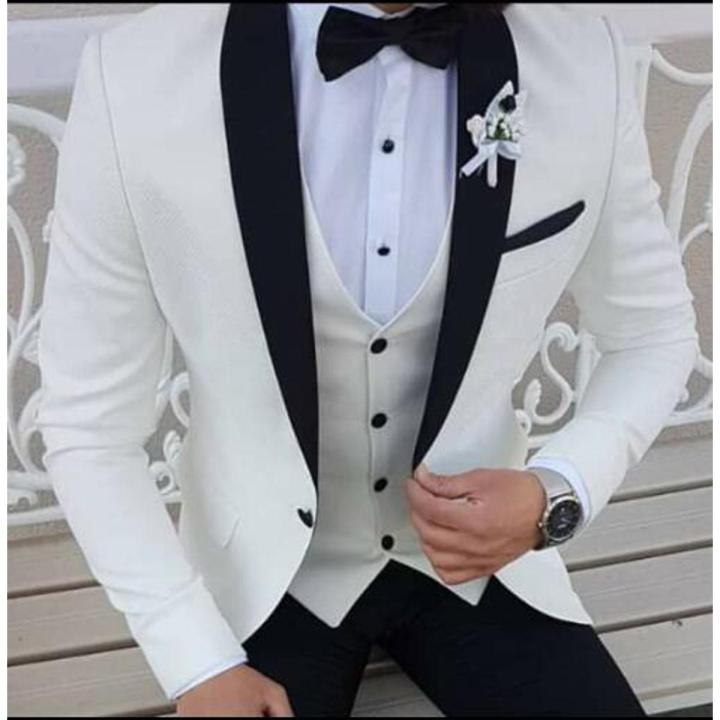 2023 Latest Coat Pant Designs White Men Suit Black Shawl Lapel