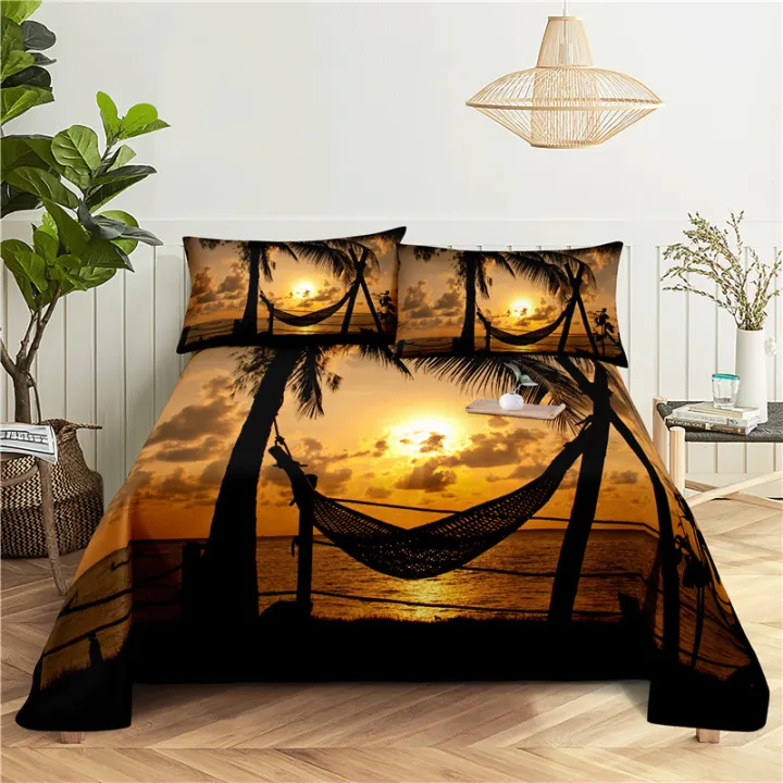 Sandy%20Beach%20Bedding%20Sheet%20Home%20Digital%20Printing%20Polyester%20Bed%20Flat%20Sheet%20With%20Pillowcase%20Print%20Bed%20Sheet%20-%20Image%204