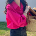 Rose Red Shirt for Women 2024 Early Spring Clothes New Spring and Autumn Mature Adult Lady like Woman Pitaya Color Top French Shirt. 