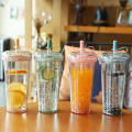 Simple And Transparent Plastic Straw Cup Student And Children's Milk Tea Cup Large Capacity Water Cup Summer Donut Ice Cup. 