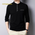 Band Collar Long Sleeve Polo Shirt.