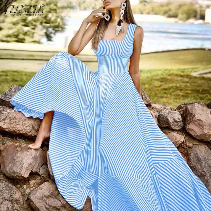 ZANZEA%20Holiday%20Long%20Maxi%20Dresses%20Womens%20France%20Elegant%20Tank%20Dress%202023%20Summer%20Chic%20A%20Line%20Robe%20Party%20Striped%20Sleeveless%20Sundress%20House%20Foocus%20-%20Image%203