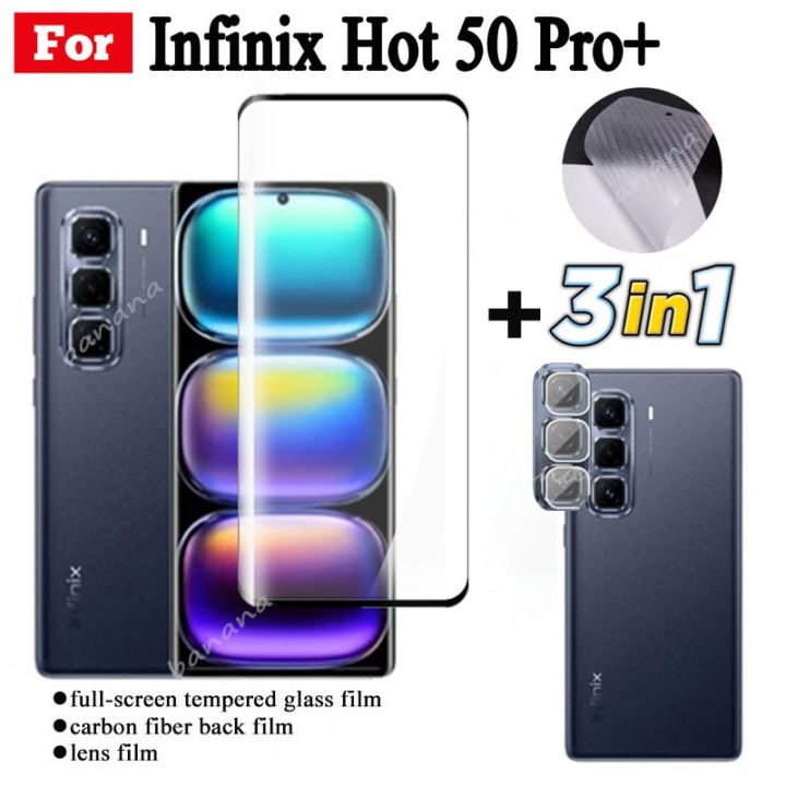 3 in 1 Infinix Hot 50 Pro+ Tempered Glass for Infinix Hot 50 Pro Plus Screen Protector Camera Lens Glass Full Cover Tempered Glass Film