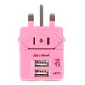 World Travel Adapter Dual 2 USB Plug Charger Power Converter Adaptor Pink.