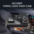 3 Cameras Dash Cam Multi-Language Clear Car Rearview Mirror Car Video Recording Camcorder - black. 