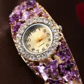 Fopul Mall Casual and stylish Women's Flower Bracelet Watch with Diamond-encrusted Design and Stainless Steel Strap.