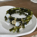 Green hurried opal beading new Chinese bamboo slub safety buckle bracelet women's light luxury design sense glass bracelet. 