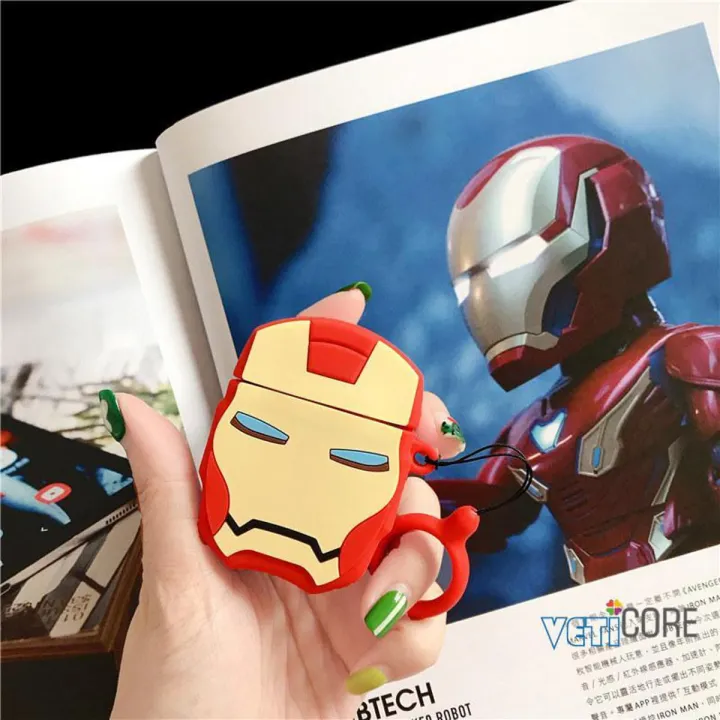 3D Ironman Marcel HeroEarphone Case for Apple AirPods / AirPods2 Silicone Cover Headphone Air Pods Pouch Protective AirPod Accessories Yellow Red
