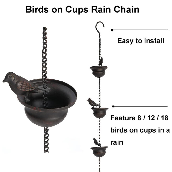 Rain Chains For Gutters Mobile Birds On Cups Rain Chimes Divert Water Away With Attached Hanger Dark Bronze Home Décor Stunning Cologo