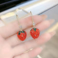 High-end diamond-encrusted red strawberry earrings Trendy niche personality simple super fairy net red ear hooks Fashion earrings.
