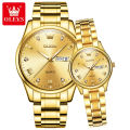 OLEVS 5563 Original Couple Watch Men Women Stainless Steel Quartz Waterproof Fashionable Casual Luxury Lover's Wristwatch - Golden. 