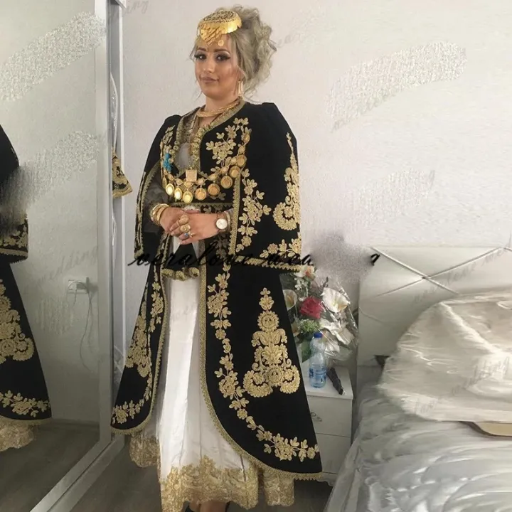 Karakou%20Algerian%20Evening%20Dress%20With%20Long%20Sleeve%20Outfit%20jacket%20gold%20Applique%20Lace%20Chalka%20Prom%20Gowns%20Muslim%20Formal%20Party%20-%20Image%202