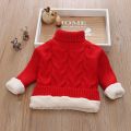 Autumn and Winter Kids' Sweater Boys' round Neck Sweater Girls' Thickened Fleece-Lined Base Pullover Baby Turtleneck Sweater. 