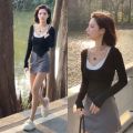 Pure Style Summer IrregularuCollar Slim Fit Slimming Long SleevesTT-shirt+Hot Girl BagaWord Pantskirt Suit for Women. 