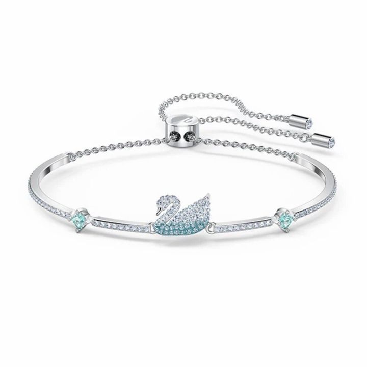 Swarovski Gradient Black Blue Swan Bracelet Women's Swarovski Elements Crystal Blue Swan Pull Shrink Bracelet