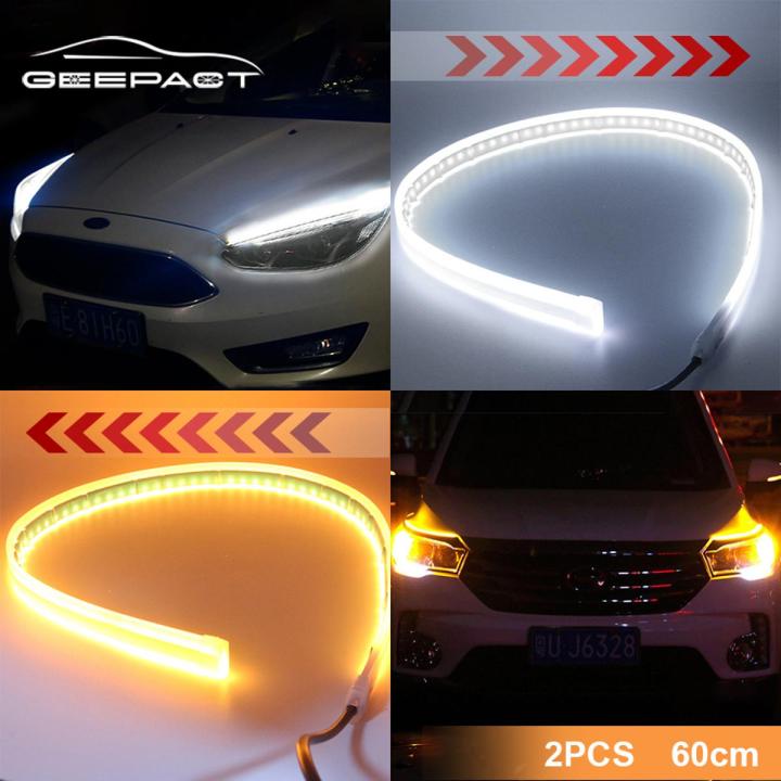 Geepact 2PCS Car LED Strip Headlight Tailgate Light for 12V Models Universal  Auto Car Flowing Side Rear Light Dual Color Strip DRL Surface Strip Tube Light Waterproof Lamp Trunk Cargo Light
