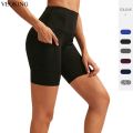 High Waisted Yoga Shorts,Women Side Pocket Tight Athletic Training Sports Short,Quick-Dry Stretch Running Fitness Shorts. 