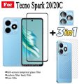 3 IN 1 Tecno Spark 20C Tempered Glass Full Cover Film for Spark 20 Spark 20 Pro Go 2024 2023 Spark 10 Pro 10C Camera Lens Glass Screen Protector and back film. 
