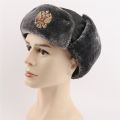 【happy one】Badge Russia Ushanka Hat Waterproof Bomber Hats Trapper trooper Winter Faux Rabbit Fur Snow Caps.