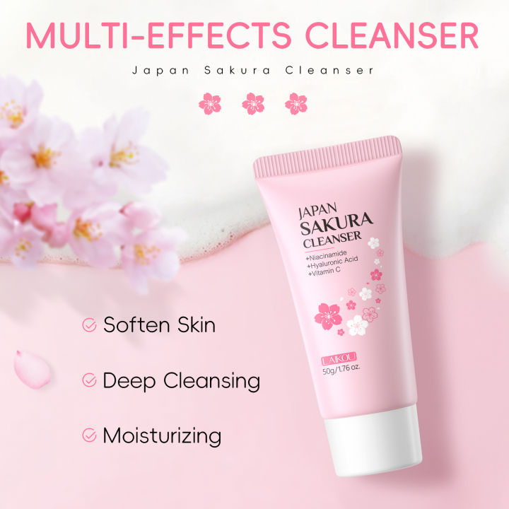 LAIKOU%20Japan%20Sakura%20Face%20Cleanser%20Sakura%20Cream%20Face%20Serum%20Brightening%20Whitening%20Cherry%20Blossom%20Skin%20Care%20Set%203pcs%20-%20Image%202