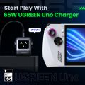 UGREEN Uno 65W USB C Charger Block, Nexode 3-Port GaN Fast Charger with Screen, Fun Robot Gifts for Men Women, Compatible with iPhone 17, MacBook Pro/Air/Neo, XPS, Galaxy S26, Steam Deck, Black.
