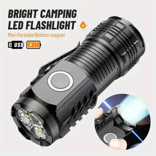 Mini Three-Eyed flashlight super power flashlight portable magnetic resonance led rechargeable torch for home