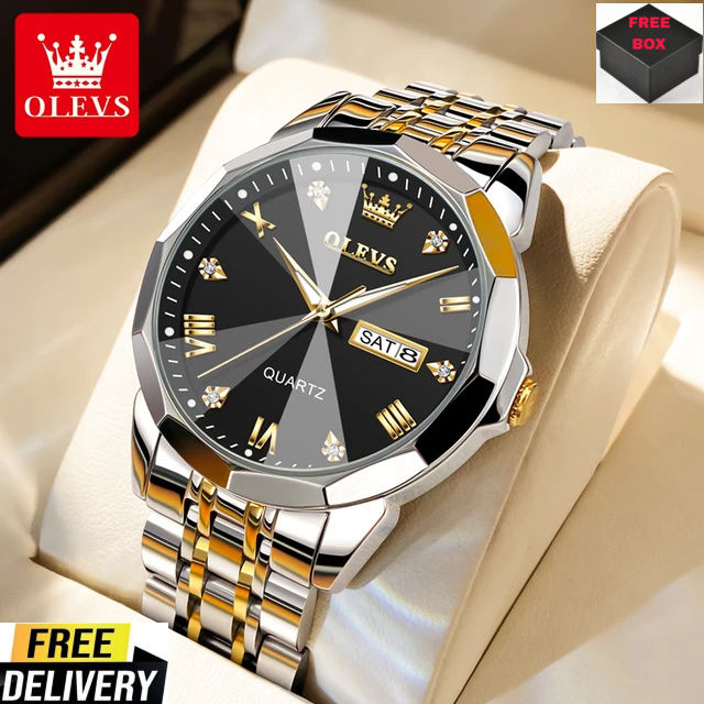 OLEVS%209931%20Quartz%20Watch%20for%20Men%20Solid%20Stainless%20Steel%20Strap%20Rhombus%20Design%20Fashion%20Wristwatch%20Men's%20Waterproof%20Watch%20-%20Image%204