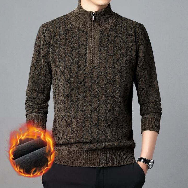 New%20Fashion%20Men's%20Fall%20Winter%20Snow%20Cloth%20Imitation%20Mink%20Velvet%20Half-zip%20Pullover%20Sweater%20Mens%20Half-turtleneck%20Plaid%20Knit%20Sweater%20-%20Image%204