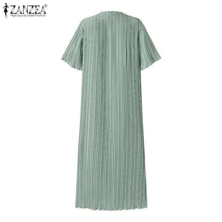ZANZEA%20Womens%20Chinese%20Style%20Elegant%20Plain%20Short%20Sleeve%20Slims%20Fit%20Pleated%20Midi%20Shift%20Dresses%20#11%20-%20Image%207