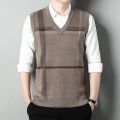 New Business Casual Men's Tank Top Printed Knitted Sweater Tank Top Autumn New Mens Vest Clothes. 