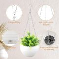 4 Pcs 8 inch Hanging Planter Pots,Self-Watering Round Hanging Basket with Water Tray and Metal Chain,Succulent Flower Plant Pot Container for Indoor Outdoor Garden Balcony Wall Decor,White. 