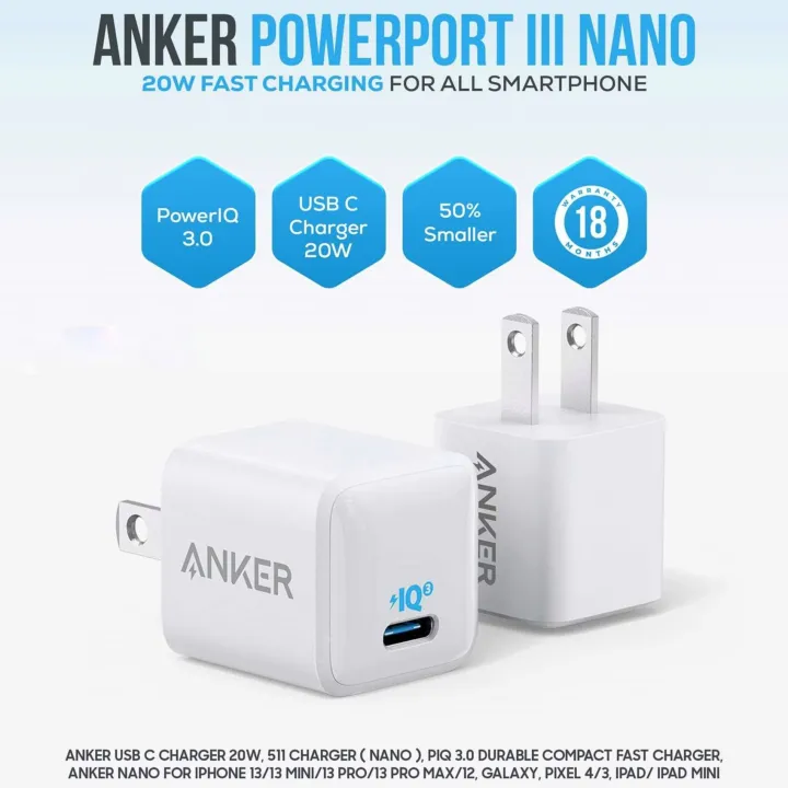 Anker PowerPort III Nano 20W PD Fast Charging USB-C Mini Charger Adapter
