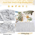 6Ft Table Skirt for Round Rectangle Square Table Sequin Tablecloth for Birthday Party Family Baby Shower Durable Silver.