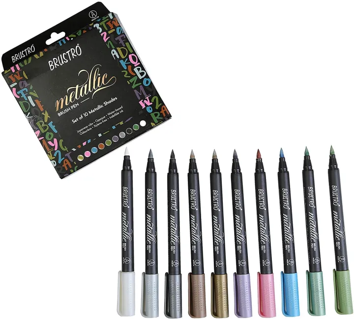 BRUSTRO%20Metallic%20Brush%20Pens%20Set%20of%2010%20Colors%20with%20Soft%20Brush%20Tip%20for%20Calligraphy%20Hand%20Lettering%20Colouring%20Scrapbooking%20and%20Card%20Making%20-%20Image%205