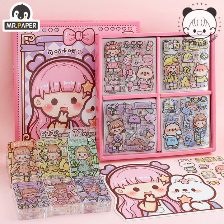 Mr.Paper Kawaii Stickers Cartoon Girls Daily PET Waterproof Goo Card Handbook DIY Decoration Material Korean Stationery