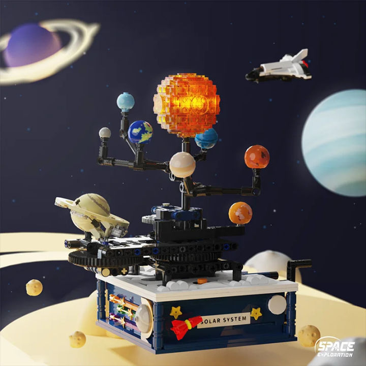 Rotating Solar System Light Sets Building Blocks Sun Earth Model Universe Series Space Science Education DIY Bricks Toy Kid Gift KankongAgu