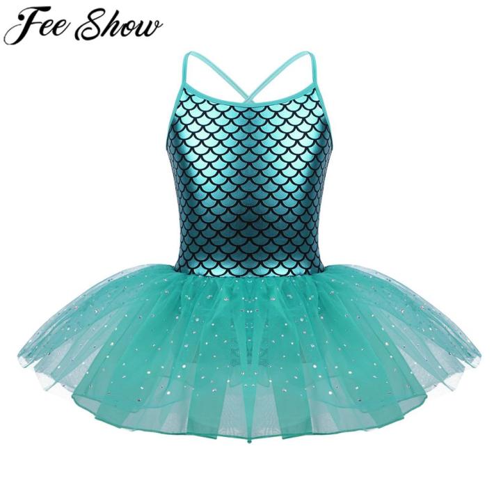 FEESHOW Glitter Mermaid Gymnastics Dress for Toddler Girl Dresses Ballet Dance Costumes Gym Leotard Kids Teen Ballerina Dress MuXiaRe
