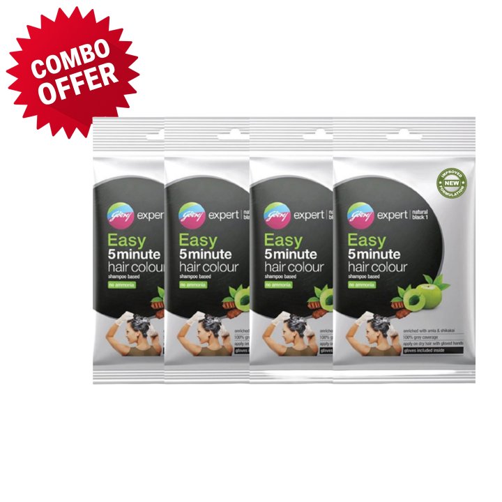 Godrej Expert Easy 5 Minute Shampoo Base Hair Colour 18ml  Black  Combo of 4 Packs