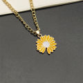 Trendy Sun Flower Daisy Necklace for Women - Pressed Flower Jewelry Dainty Chain Necklaces for Girls Simple Stylish New Collection - Pendant Necklace for Women New Collection. 