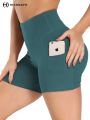 HIGHDAYS Solid Biker Shorts For Women With Pocket High Waist Fitness Workout Shorts Push Up Gym Yoga Pants Csual Sweatpant. 