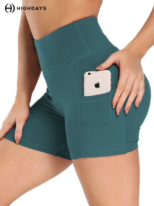 HIGHDAYS%20Solid%20Biker%20Shorts%20For%20Women%20With%20Pocket%20High%20Waist%20Fitness%20Workout%20Shorts%20Push%20Up%20Gym%20Yoga%20Pants%20Csual%20Sweatpant%20-%20Image%203