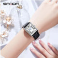 SANDA Women Quartz Watch Roman Numeral Square Leather Wristwatch Casual Lovers Water Resistant Ladies Watch 9031. 