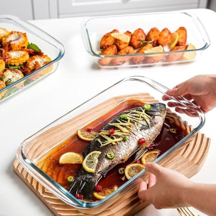 H and S Glass Serving Dish Oven Proof Tempered - Transparent ( 1 pc )