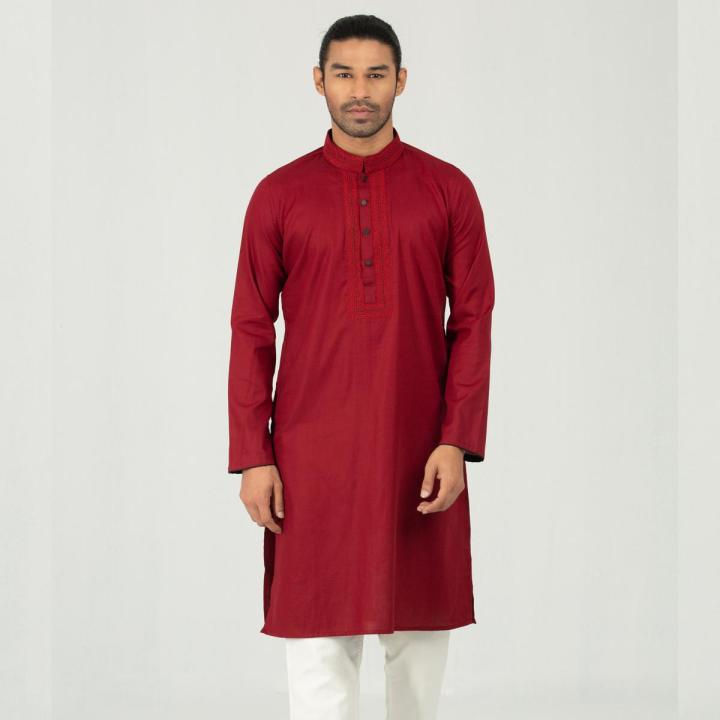 Masculine Semi Fit Embro Panjabi -  Devil Red