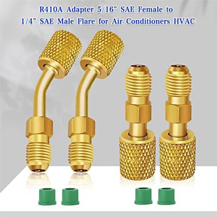 thumbnail image 2 of 4-Pack Air Conditioning Refrigerant Charging Valve Safety Adapters For R22 R410A – Gold Brass 2 of 6